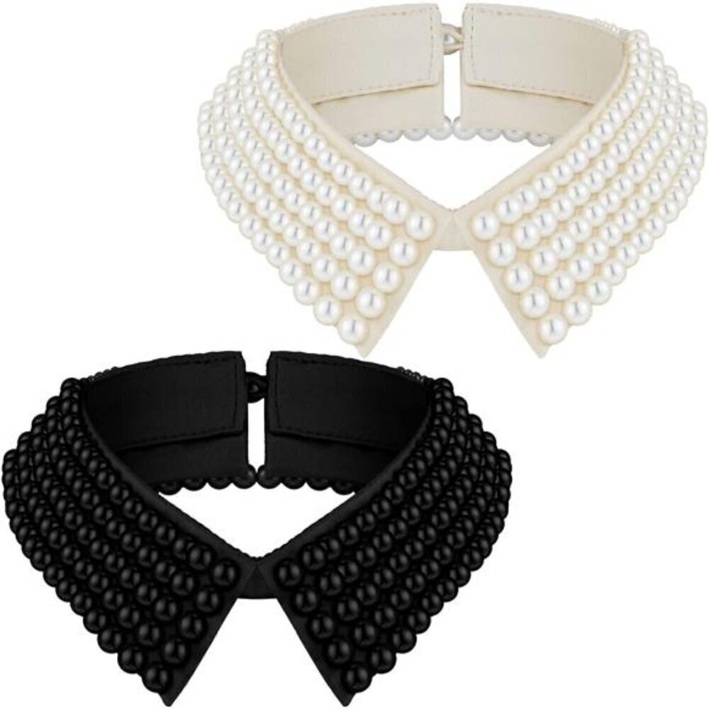 Women's Pearl Beaded Detachable Collars Vintage Style in Black and White